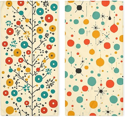 Juego de 2 toallas de mano de mediados de siglo Fifties, modernos colores atómicos retro, toalla de baño, cocina, toalla ligera y transpirable para