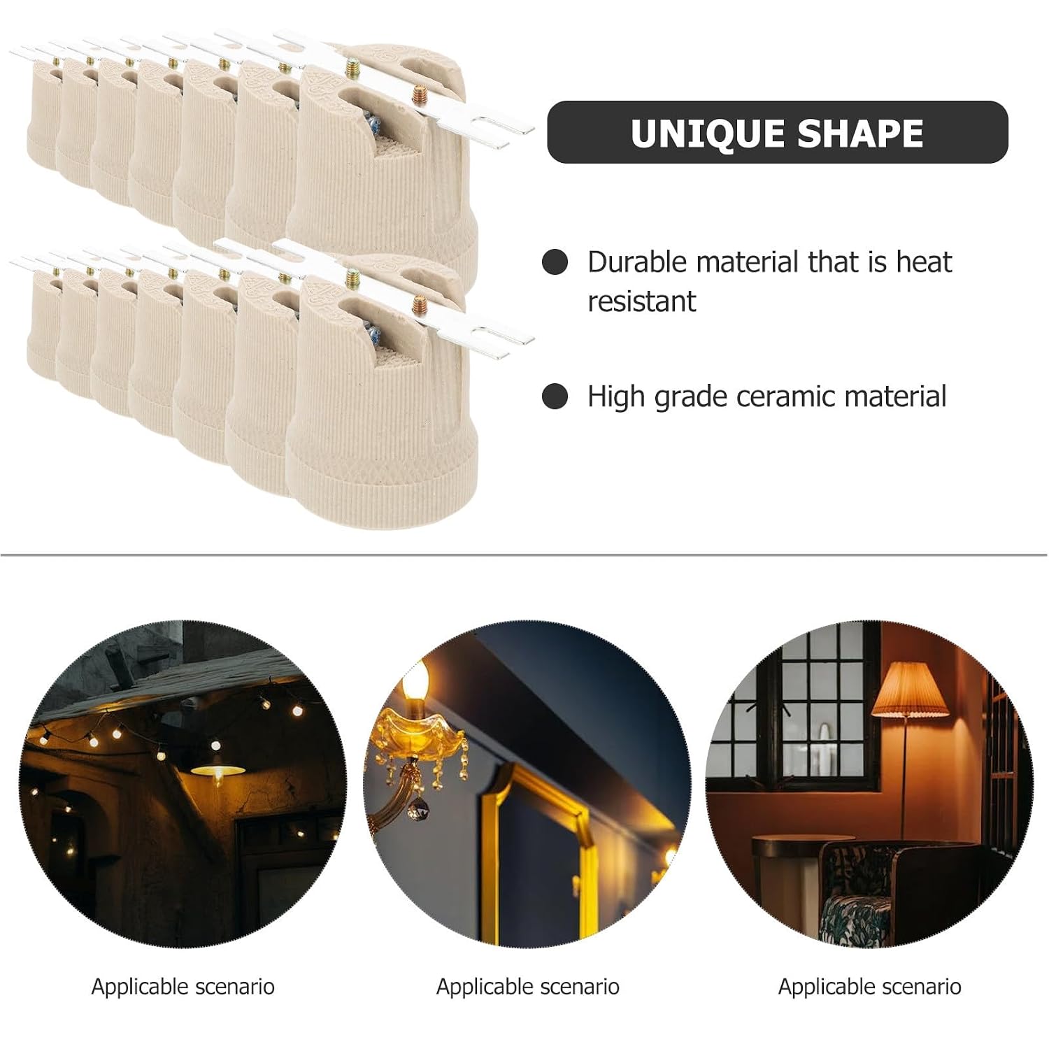 10pcs E27 Ceramic Lamp Holder with Bracket | Heat Resistant Porcelain Light Bulb Socket for LED Filament Bulbs | Edison Screw Base E27 Holder for Ceiling Fixtures