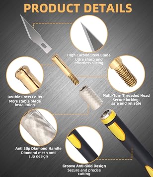 LEAZZLE 22-Piece Craft Knife Scalpel Set with 20 Replacement Blades Coated with a Rust Protection Oil Film Cutter Knife Carving Knife Scalpel Crafts Exacto Knife Plotter Accessories Cutter (Yellow)