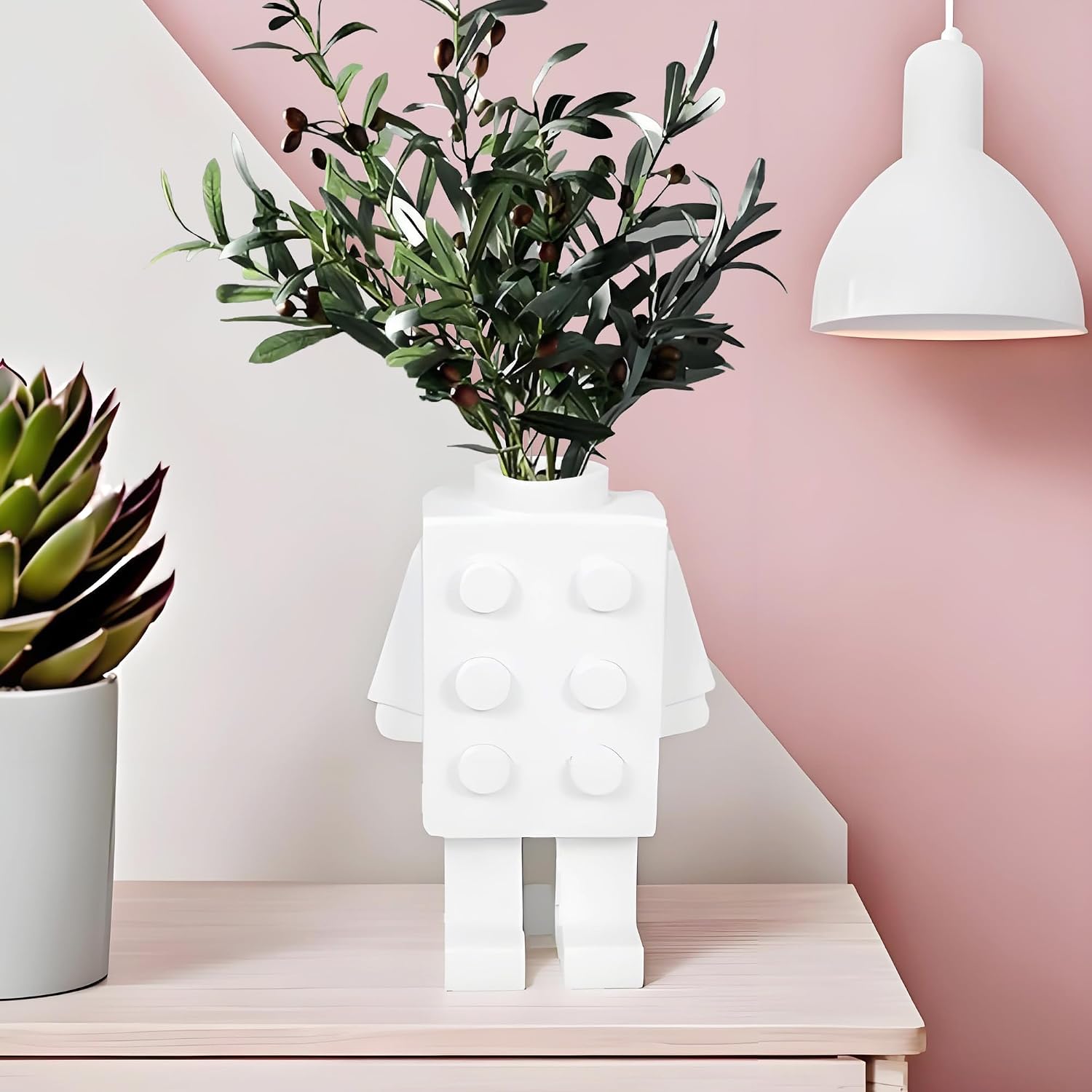 Building Block Vase for Flower Decor Cute Bouquet Decoration Cool Resin Building Gift (White)