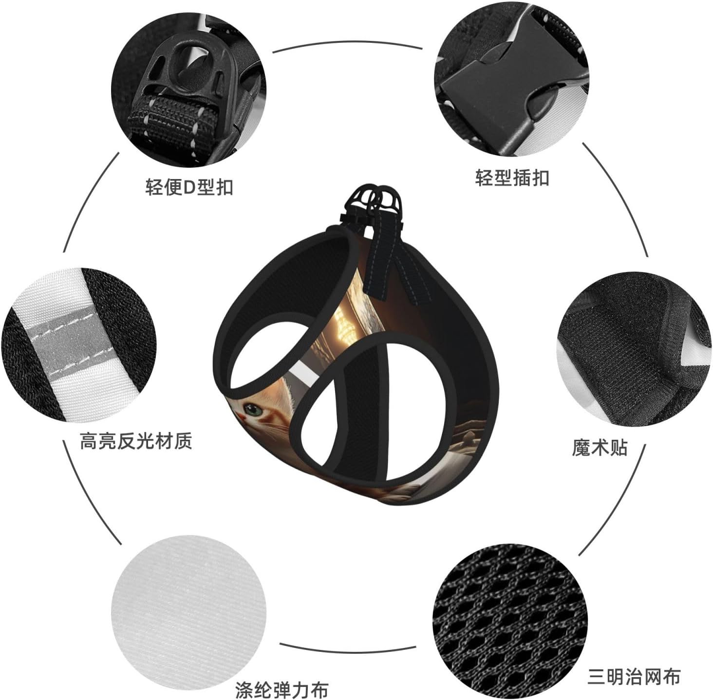 A Cute Little cat Pet Vest Small Size Dog Harness and Leash Set for Training, Reflective & Adjustable Without Accessories Medium