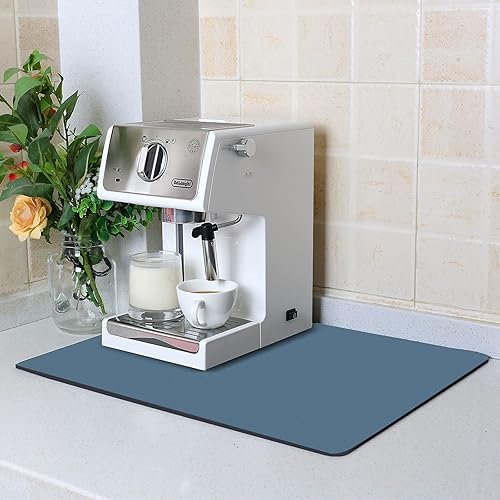 ZLR Coffee Mat - 12" x 16" Small Kitchen Hide Stain Absorbent Dish Drying Mat for Countertop - Easy to Clean Coffee Bar Mat for Espresso Machine and