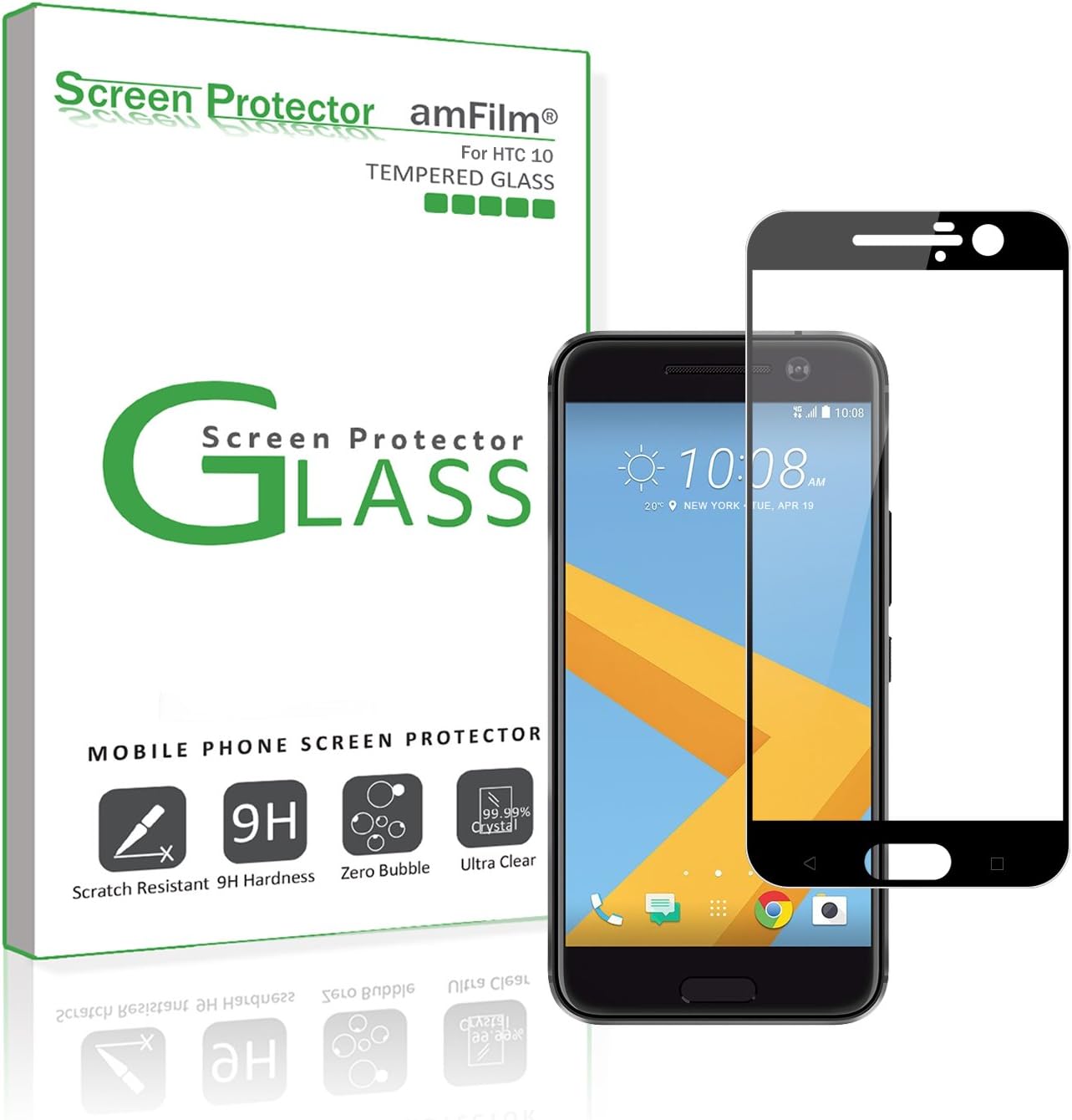 amFilm HTC 10 Screen Protector Glass (Full Coverage), Dot Matrix Tempered Glass Screen Protector Edge to Edge for HTC 10 with Lifetime Replacement Warranty (1-Pack) [in Retail Packaging]