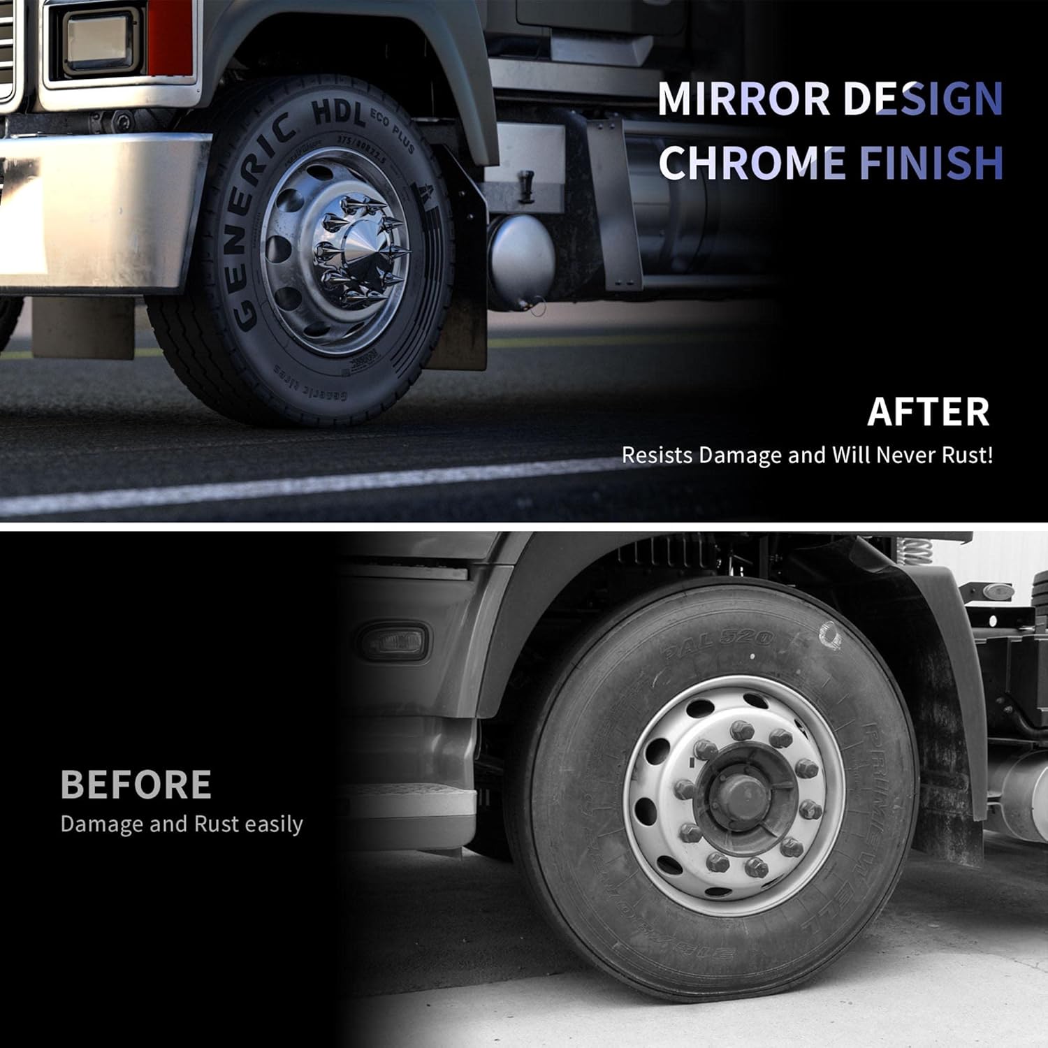 Front Axle Wheel Cover for Semi Truck Chrome ABS Plastic with 2 Front Axle Wheel Covers Hubcap 33mm Screw-On Spiked Lug Nut Covers…