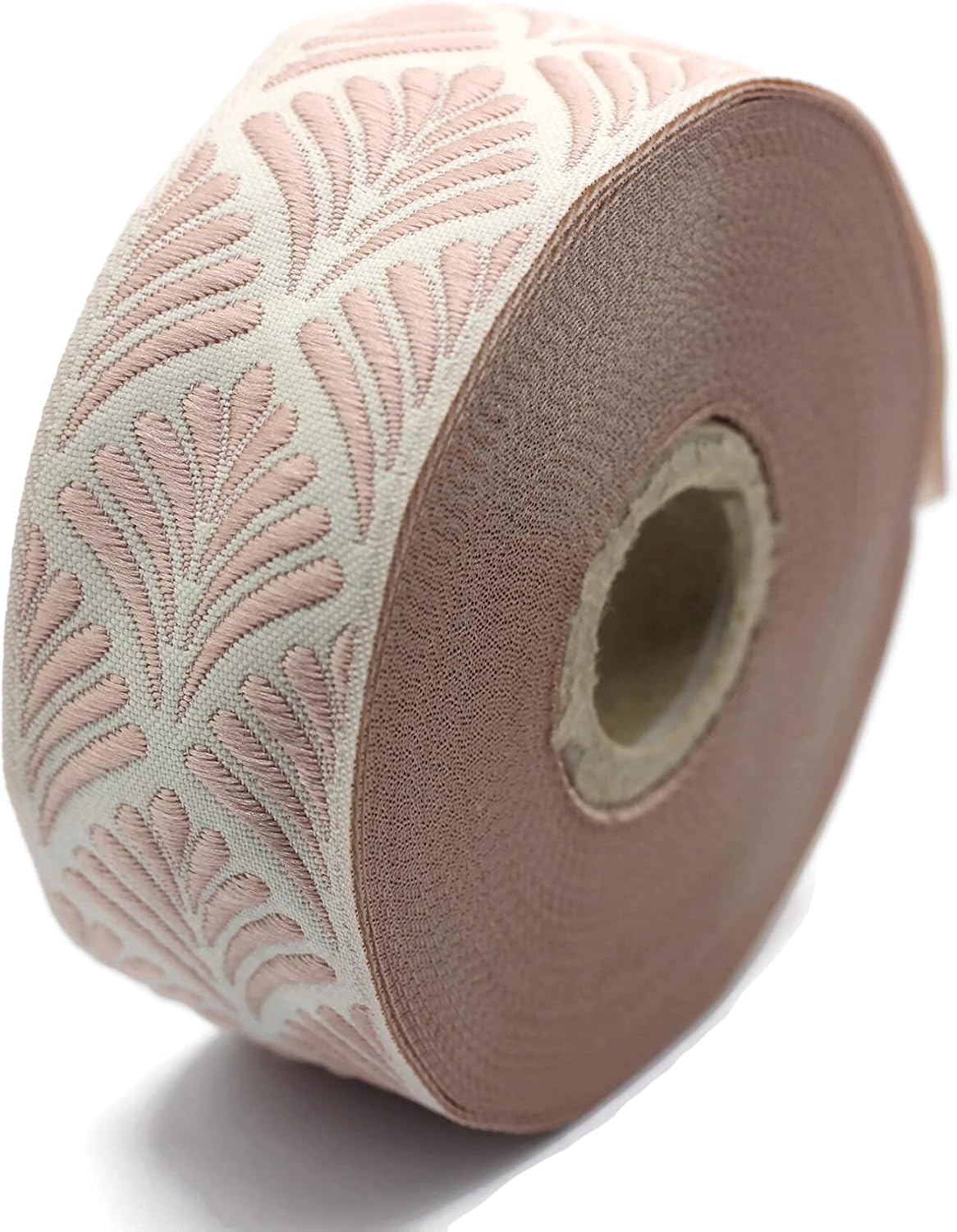 11 Yard Spool 1.37 Inch Wide Pink Seashell Embroidered Woven Seashell Jacquard Ribbon 35273