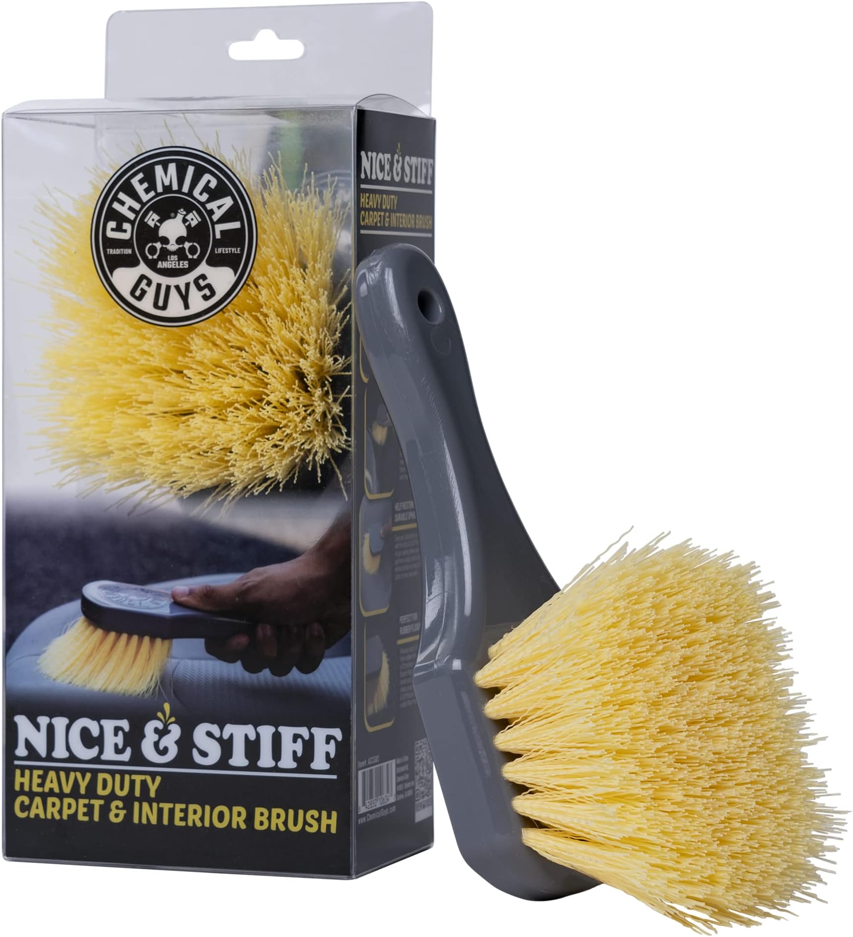 ACCG02 Nice & Stiff Heavy Duty Carpet & Interior Detailing Brush, (Safe for Cars, Trucks, SUVs, RVs, Motorcycles, & More) Yellow