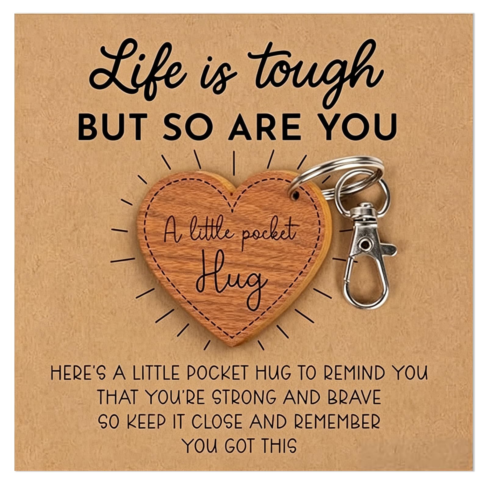 Ethlomoer Wooden Pocket Hug Heart Keyring, A Little Pocket Hug Token with “You Got This” Card, Pocket Hugs for Friends, Thinking of You Gifts for Women, Men, Friends & Family