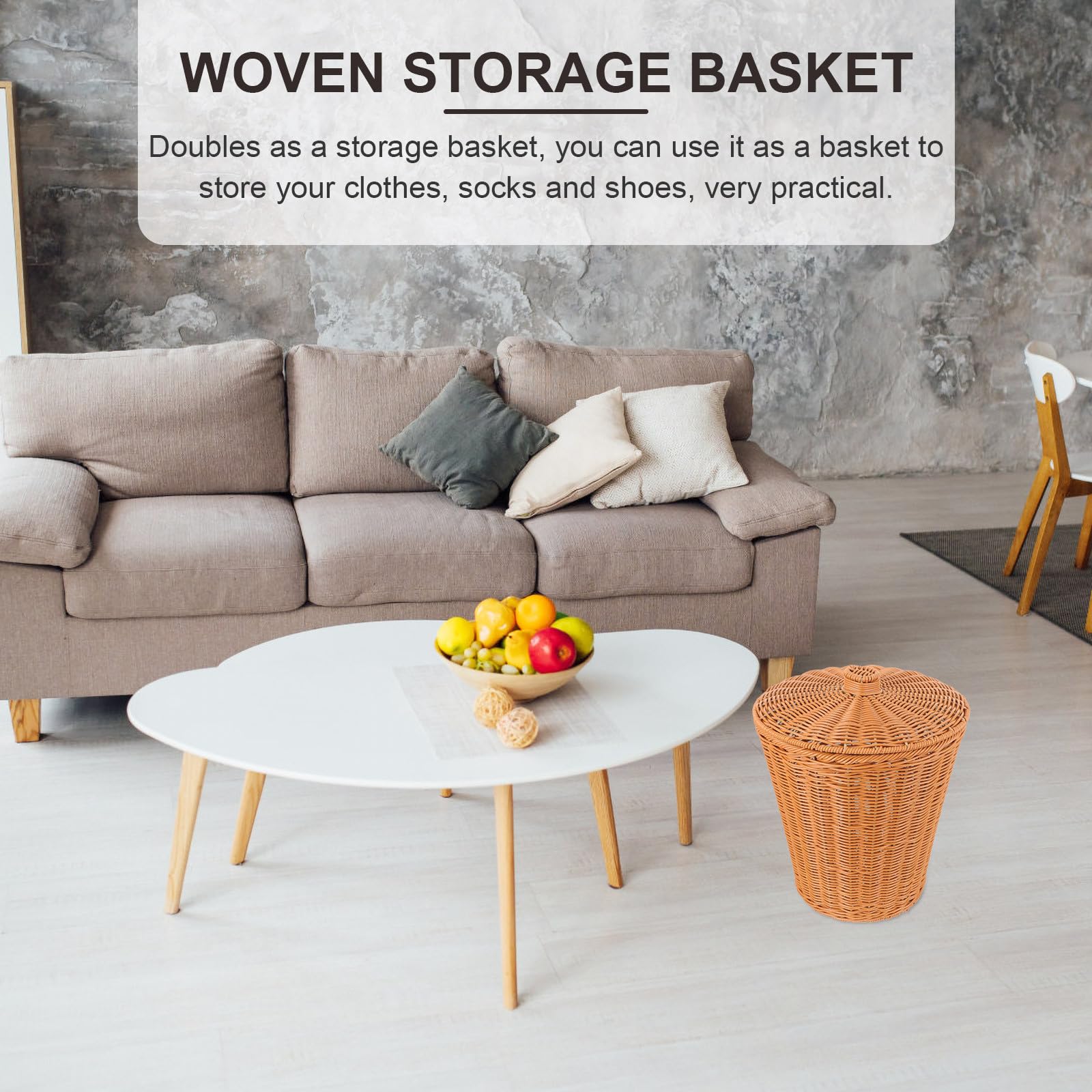 Cesto Rotondo Intrecciato in Plastico con Coperchio, Cestino Portaoggetti Multifunzionale Resistente alla Deformazione, per Decorazione e Lavanderia
