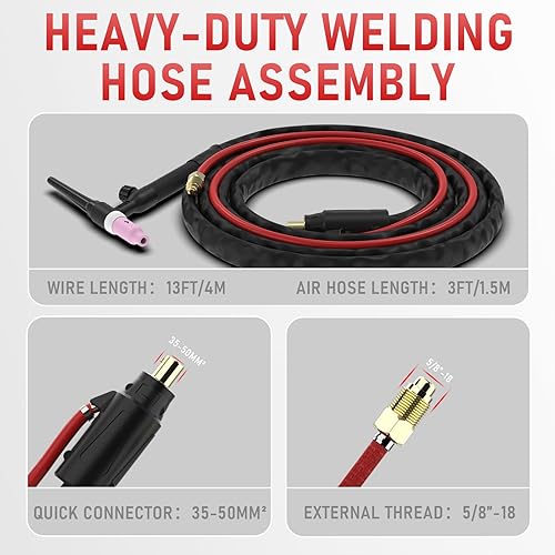 Miniatura 3 de YESWELDER TIG Welding Torch WP-17V 13ft 150Amp 35-50mm² Air Cooled Lift TIG Torch, Compatible with YESWELDER MIG-165DS PRO/MIG-185DS PRO/MIG-205DS