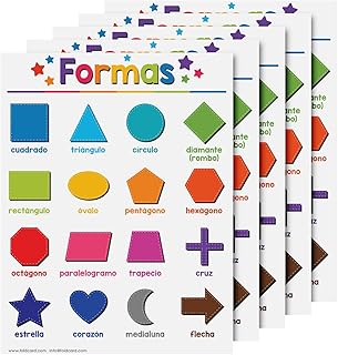 Formas Spanish Chart for Preschool to Gradeschool Kids â€“ Colorful Shapes Educational Visual Learning Aid Poster | Glossy Durable Cardstock | 8.5 x 11 | 5 per Pack