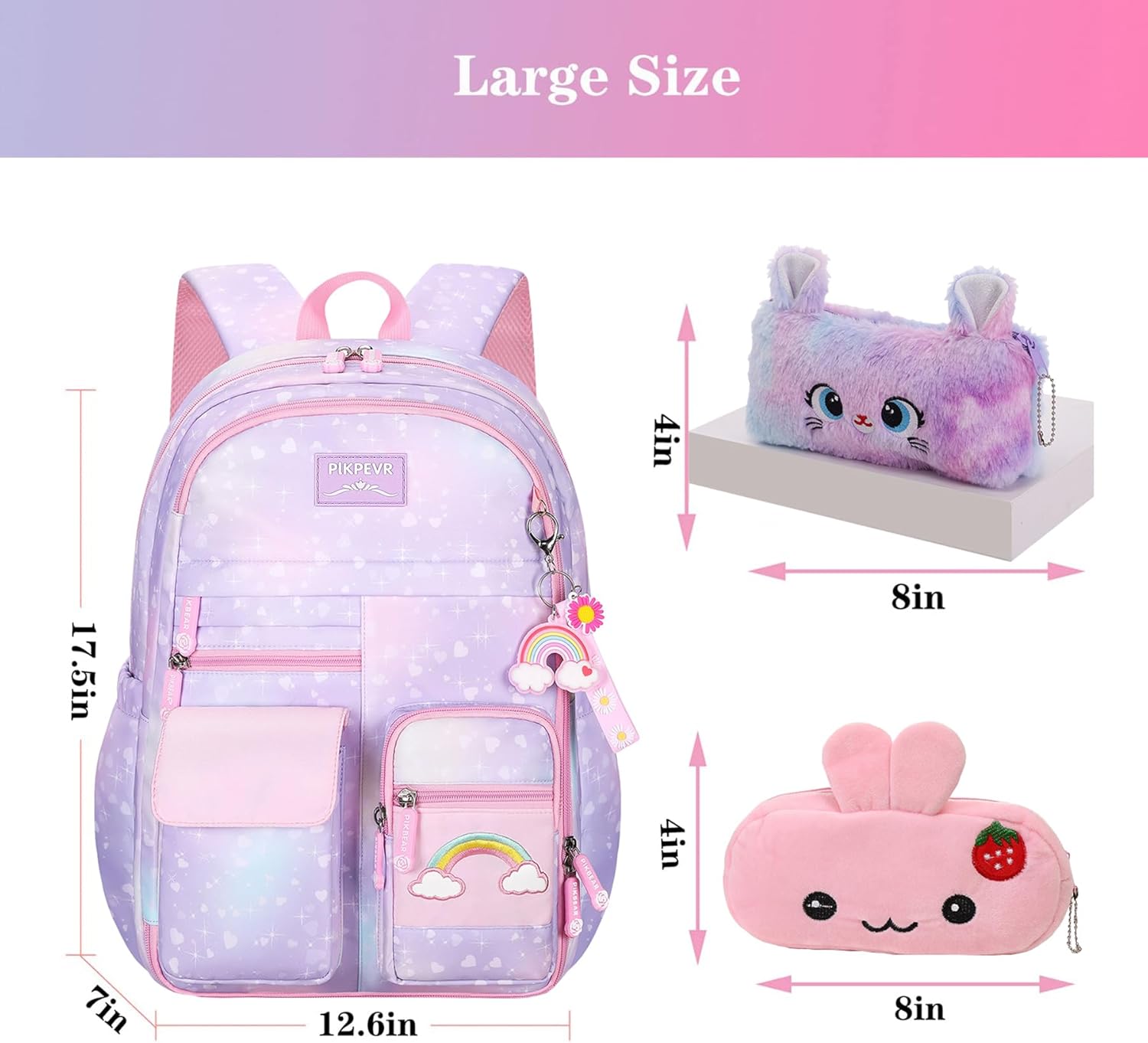Rainbow Backpack For Girls Kids,Cute Student School Backpack With Pen Bag,Aesthetic Starry Rainbow Laptop Travel Bag