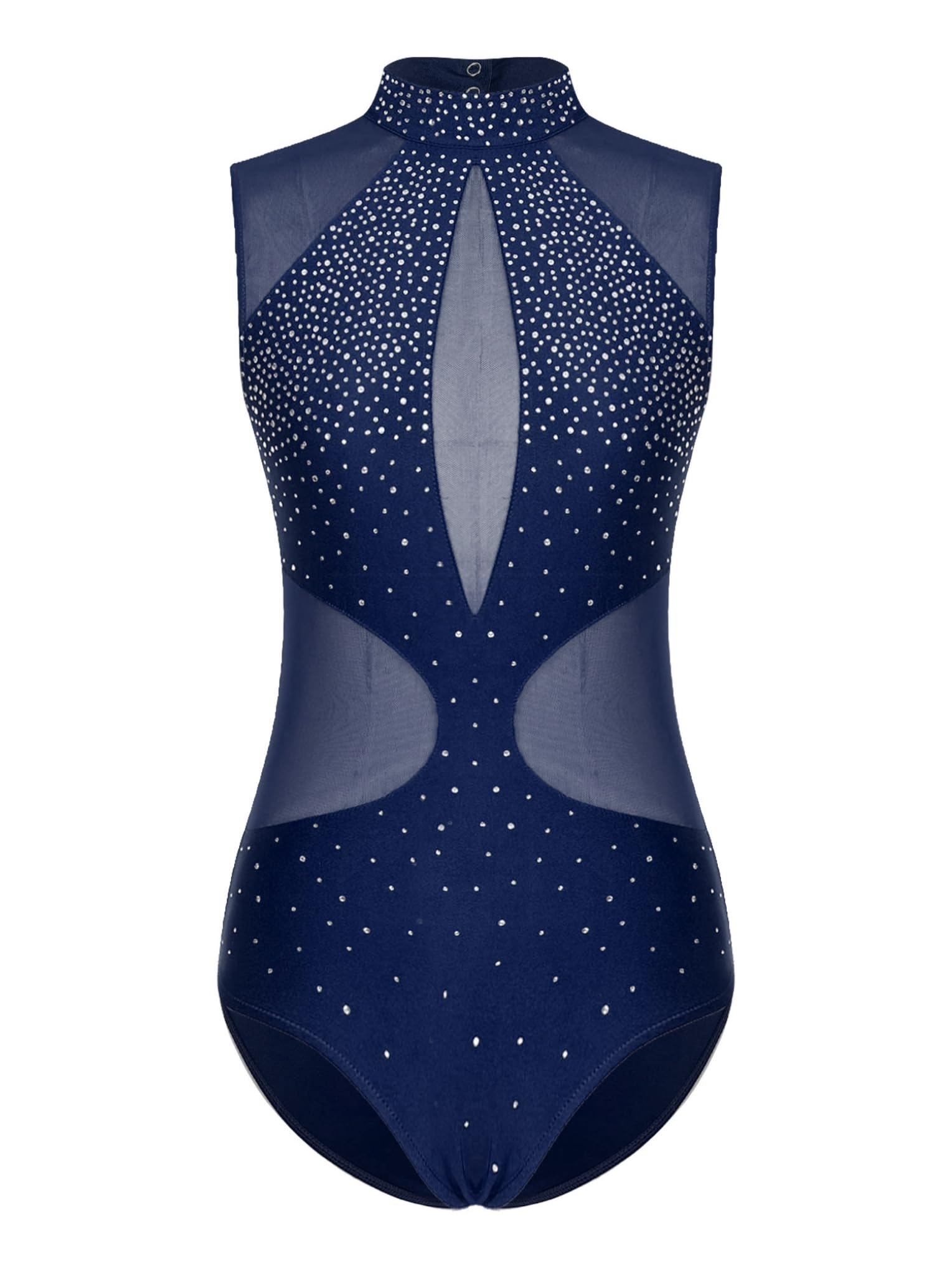 Maillot de Patinaje Artístico Danza Ballet para Mujer Adulto Brillantes Leotardo Gimnasia Rítmica Body sin Manga Retazos de malla Mono de Baile