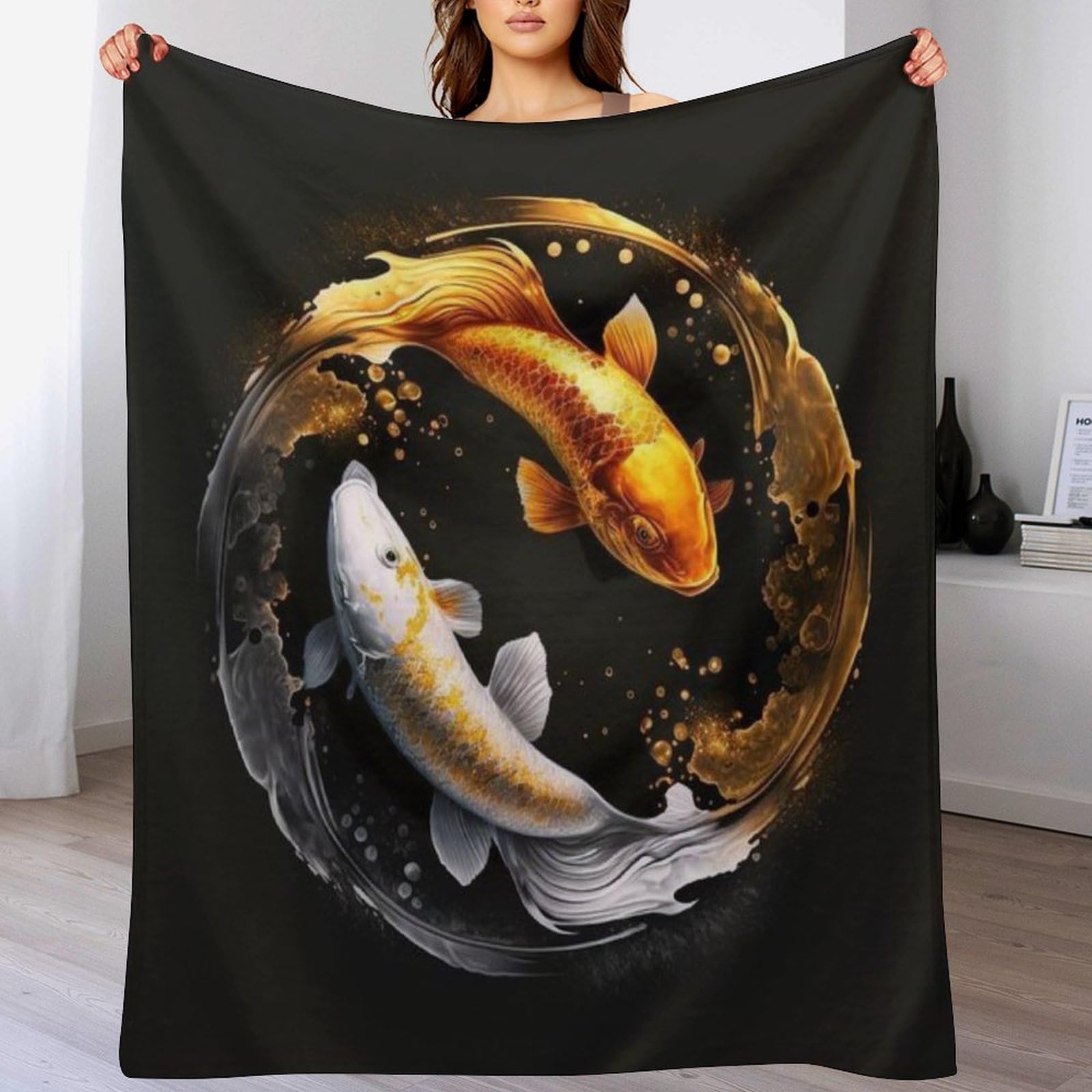 Manta de franela suave Koi con acabado premium de forro polar tacto terciopelo