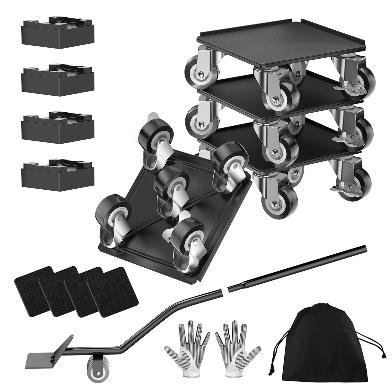 Nfbcxutkw Black 2000Lbs Heavy Duty Furniture Dolly & Movers Set(6.4 In,)