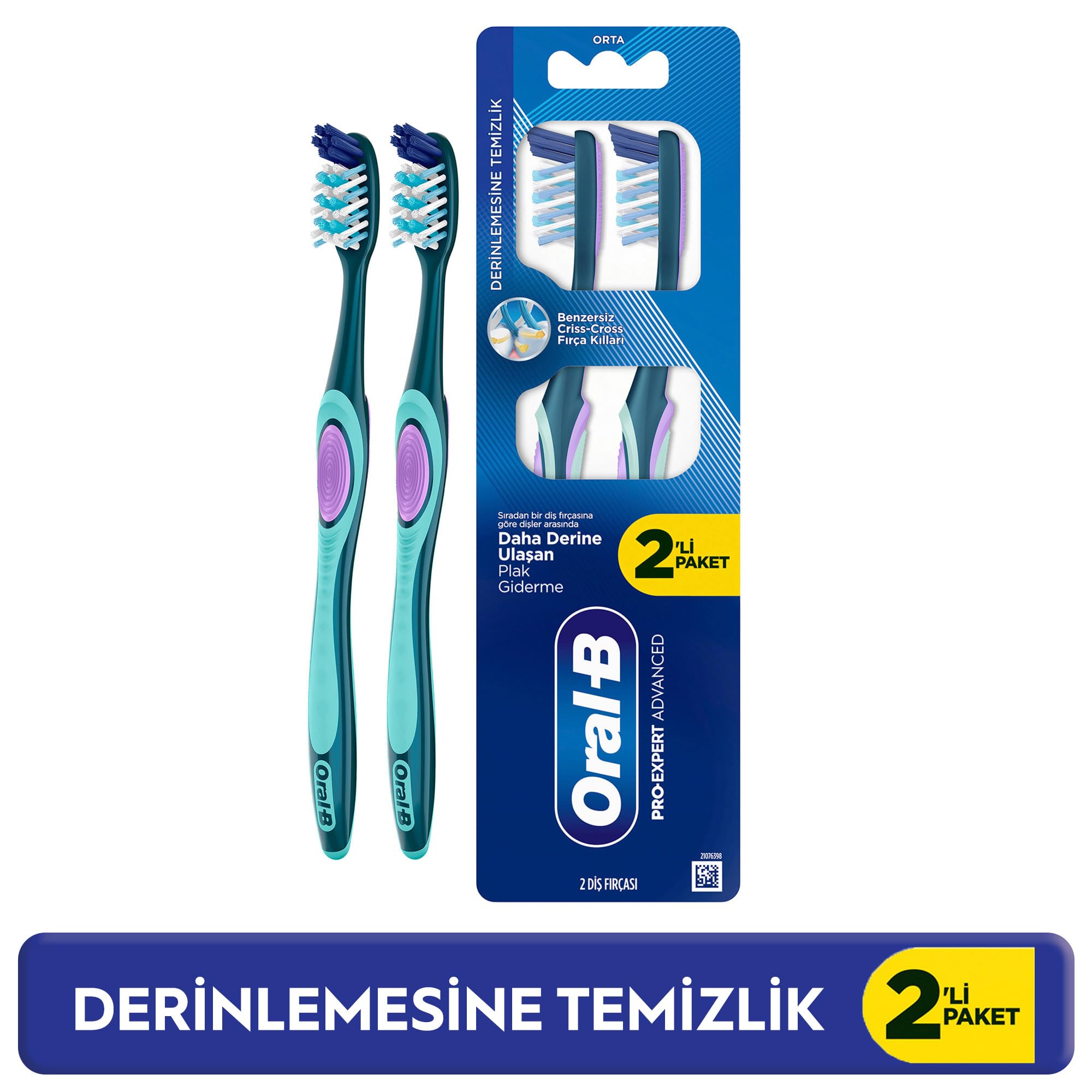 Oral-B Pro-Expert Advanced Derinlemesine Temizlik Diş Fırçası, Orta Sertlik, 2 Adet (3 paketi)