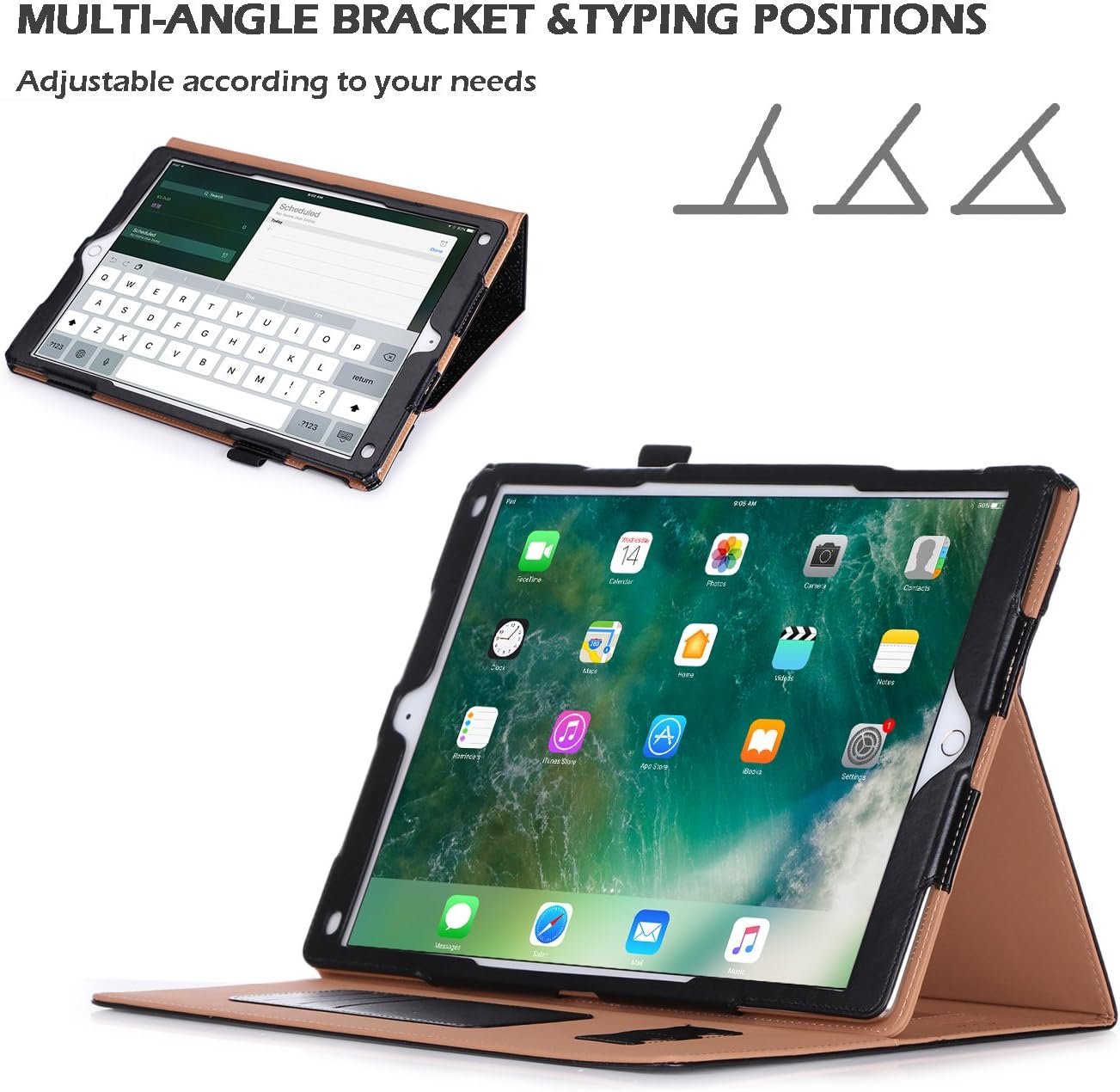 iPad Pro 12.9 (Compatible with 2017 and 2015 Model) Case, WWW [Luxury Laser Flower] Premium PU Leather Case Protective Cover with Auto Wake/Sleep Feature for iPad Pro 12.9 (Both 2017 and 2015) Black