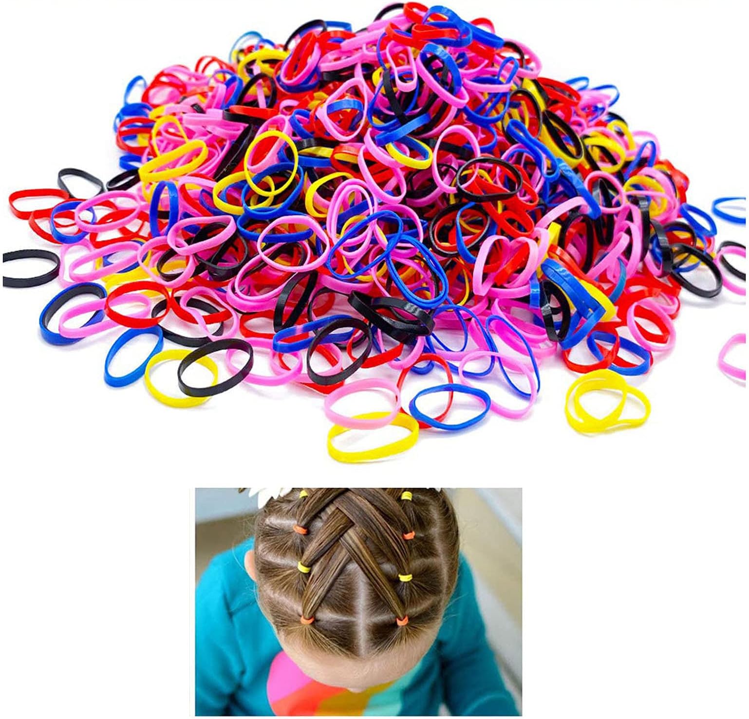 YOUBAMI 1000pcs Kids Elastic Hair Ties, Multi-Color Girls' Hair Holder Bands, Soft Rubber Ponytail Holders, No Damage Small Hair Ties