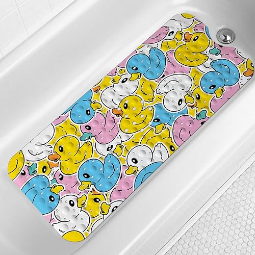LNOND Alfombra de baño para niños, tapete de baño de pato de dibujos animados, antideslizante con agujeros de drenaje y ventosas, lavable a máquina