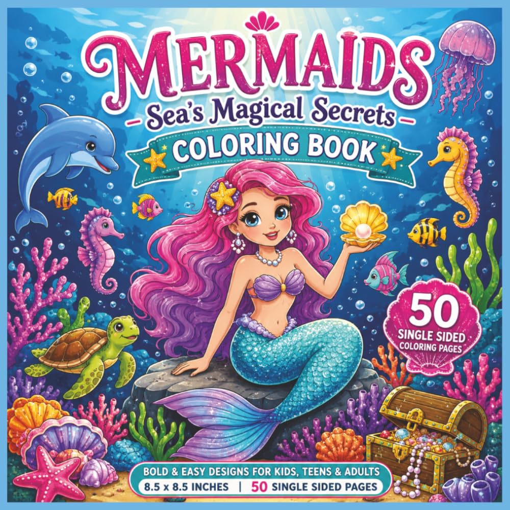Mermaids - Sea's Magical Secrets - Coloring Book: A Relaxing Underwater Fantasy Adventure Featuring Cute & Enchanting Mermaids, Ocean Friends, Coral ... Relief and Creative Fun for All Ages...