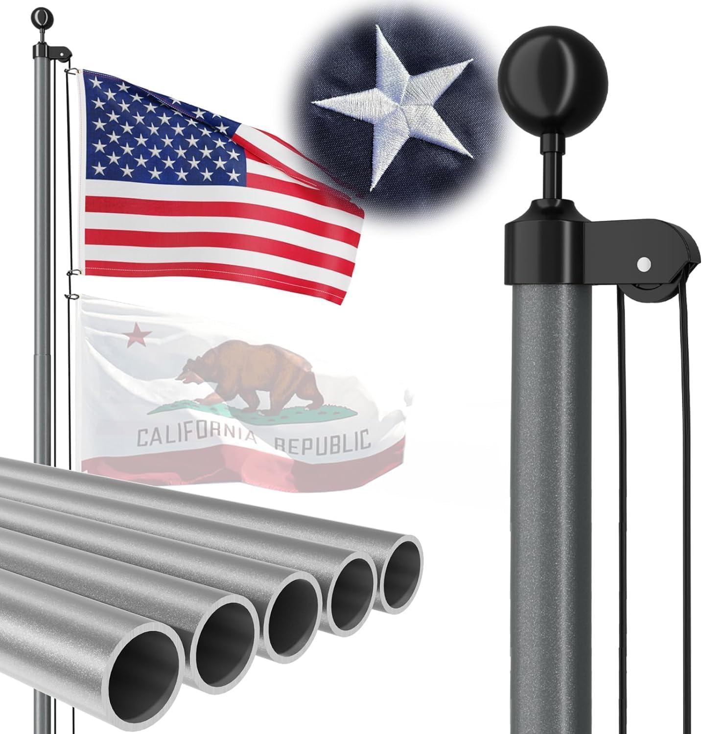 Heavy Duty Flag Pole, 20 FT 12 Gauge Extra Thick Aluminum Flagpole Kit for Outside House In Ground, 100MPH Wind Tested