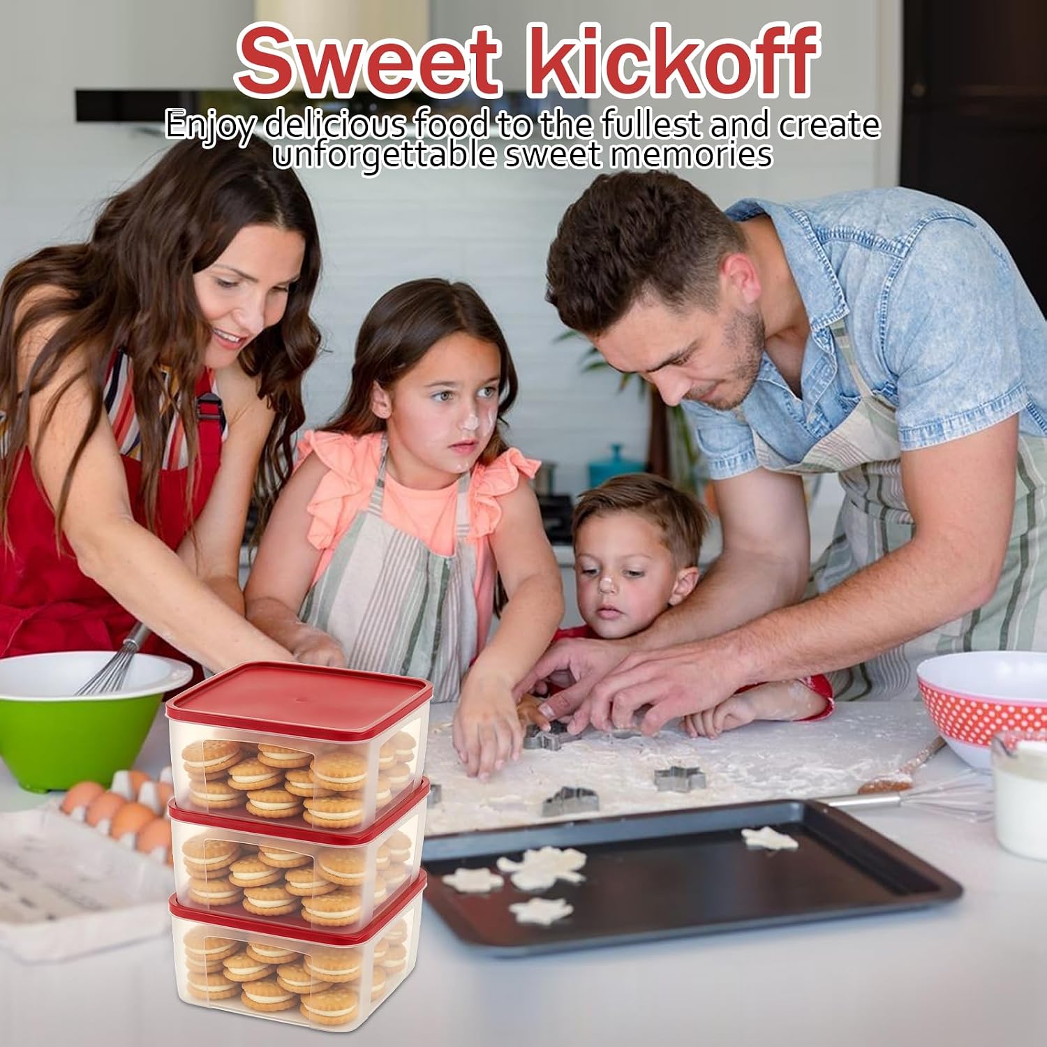3 PCS Cookie Storage Containers with Lid 3.7L Square Plastic Cookie Cupcake Storage Box Leakproof Reusable Food Container for Meal Prep Baked Goods Kitchen Organizer