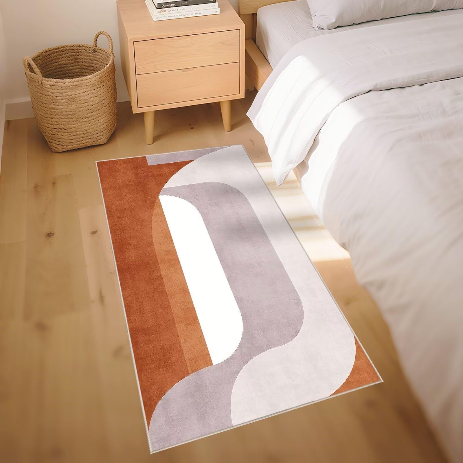 rutschfest Bettvorleger Teppich Rotbraun 170x230cm, Kuschelig Weich Groß Moderne geometrische Muster für Wohnzimmer Schlafzimmer