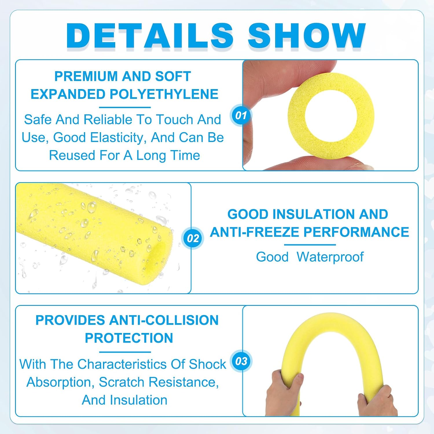 PATIKIL 2 Pcs Pipe Insulation Foam Tube, Heat Preservation Foam Pipe Tubing Covers 1-1/4" (32mm) ID x 3.3FT x 2-1/16" OD for Handle Heat Water Pipe Freeze Protection, Yellow