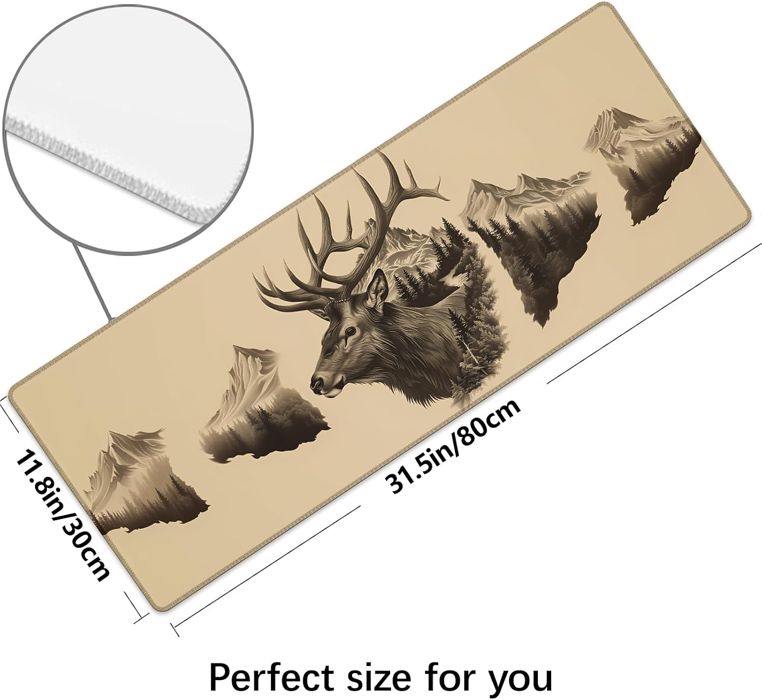 Elk and Mountain Extra Large Gaming Mouse Pad, Desk Mat, Non-Slip Rubber Base, MousePads for School, Work, Home Accessories Decor Gifts 31.5" x 11.8"