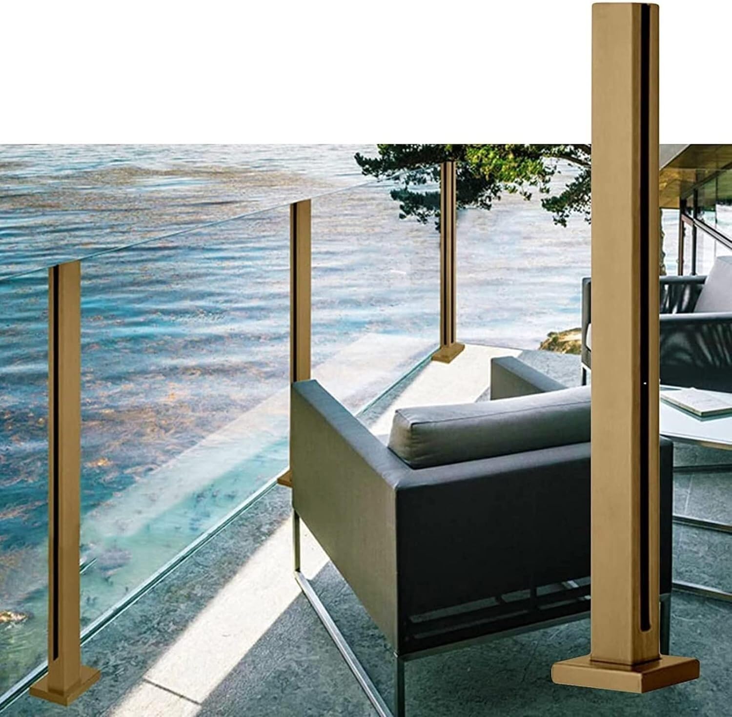 Cloture en verre pour patio avec poteau de support design 95 cm