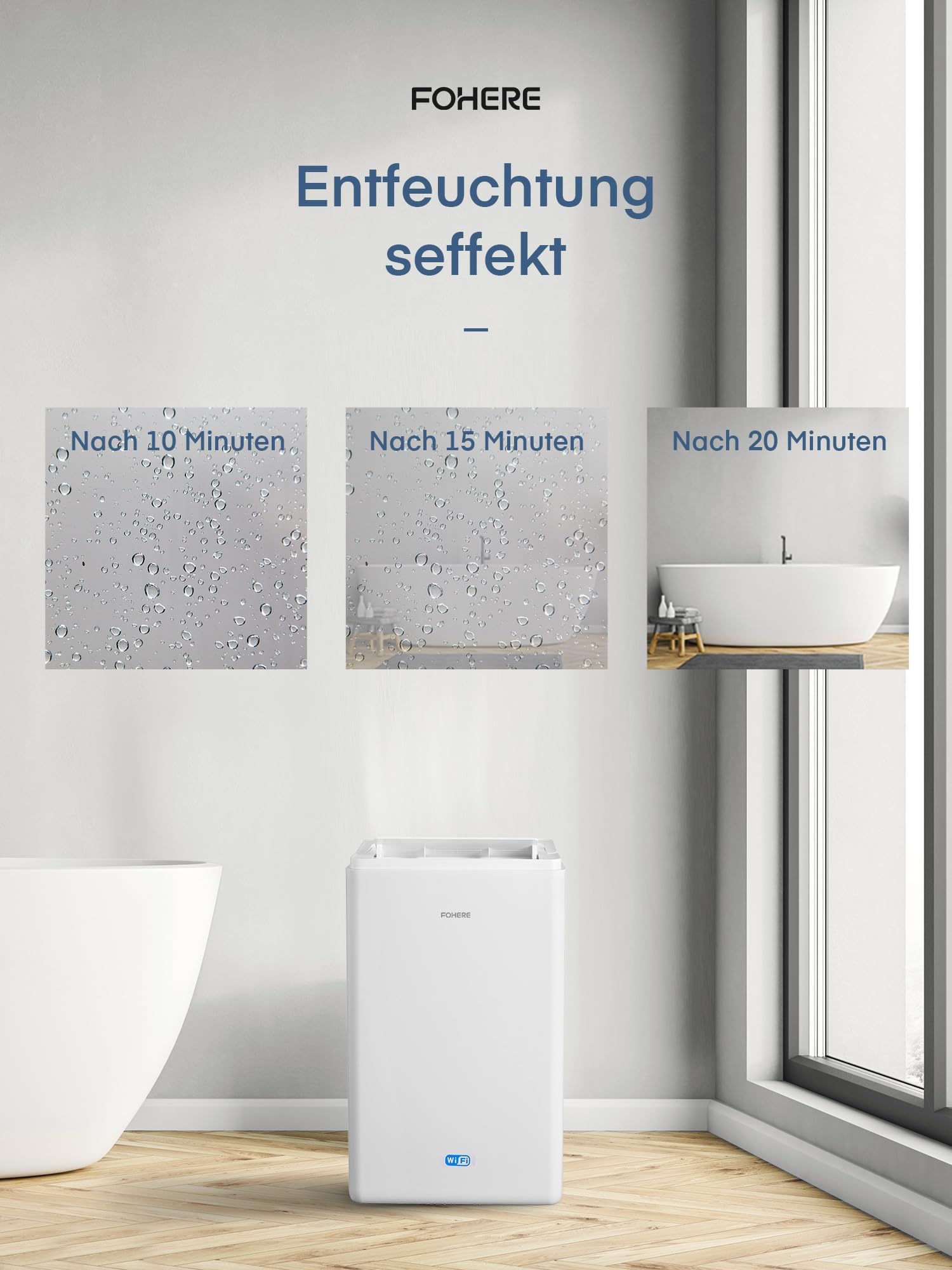 Deumidificatore con app e Wi-Fi, 20 l/24 h, deumidificatore elettrico, per fino a 135 m³, serbatoio da 4,2 l, protezione da traboccamento, timer 24 ore con modalità lavaggio, umidificatore per cantina