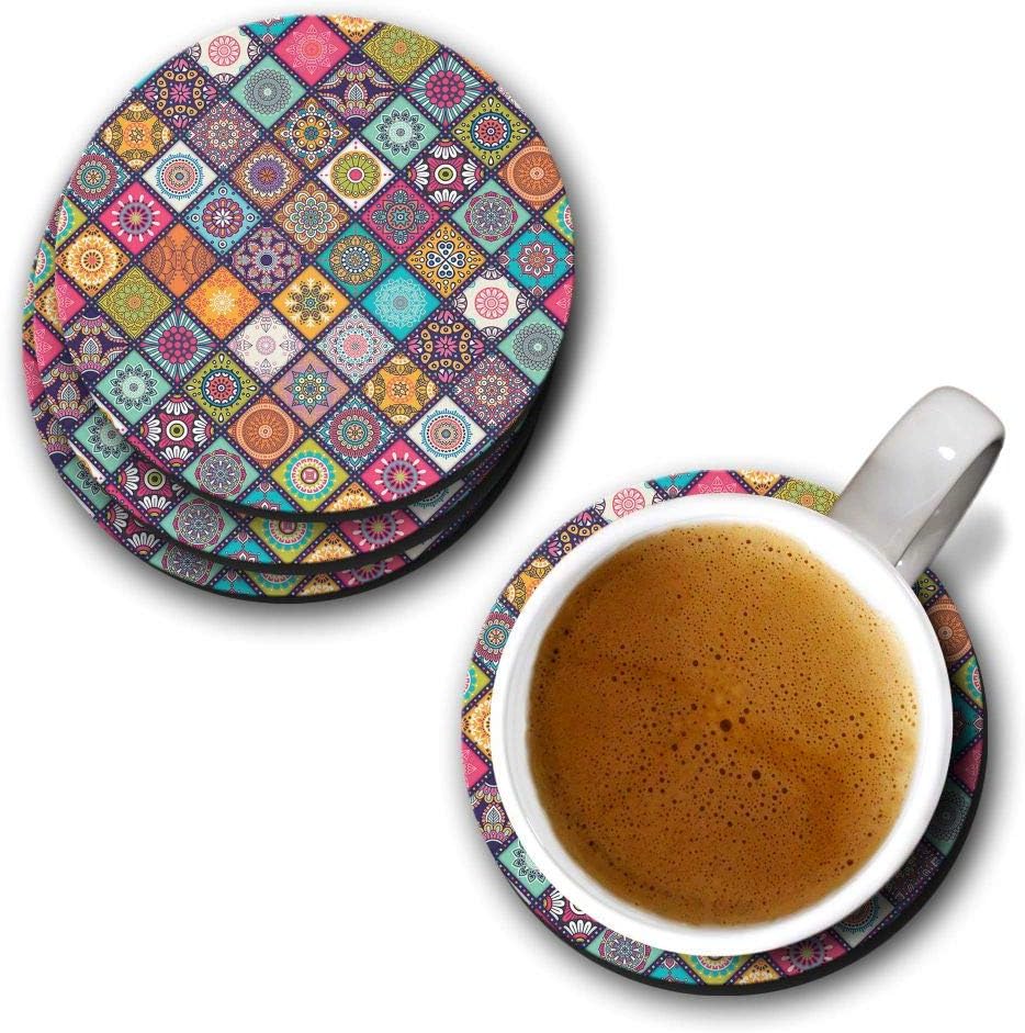 YuBingo Beautiful Mandala Pattern Designer Printed Coasters (MDF Wooden, Set of 6, 9.5 Cm Diameter, Round)