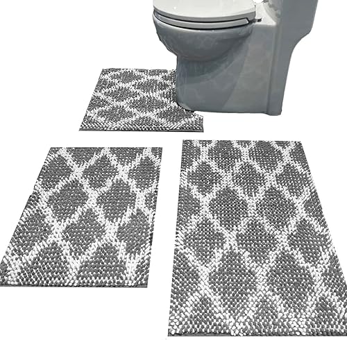 Miniatura 6 de Madeals Juego de 4 alfombras de baño con tapa de inodoro y juego de alfombras, juego de alfombras de baño suaves y peludas de 3 piezas y alfombra de