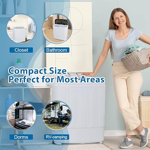 Miniatura 7 de ZenStyle Lavadora pequeña de carga superior de doble tina, 13 libras con lavadora giratoria, bomba de gravedad incorporada, cable de alimentación de