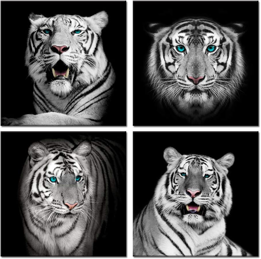 Visual Art Decor Black and White Animals Wall Art,Tiger Giclee Canvas Prints,Modern Tigers Wall Decor,Photo to Picture Painting Prints,Framed and Stretched,Home Wall Decoration (Framed, Tiger)