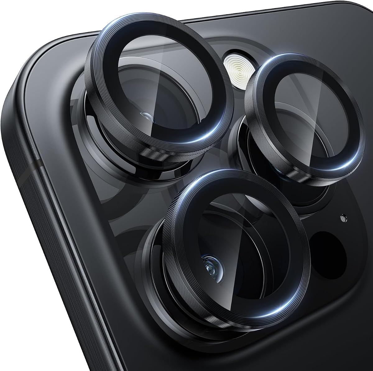 WSKEN para iPhone 16 Pro/iPhone 16 Pro Max Protector de lente de cámara | Modo de disparo original, película de cubierta de metal individual, protector de pantalla de cámara de vidrio templado HD irrompible, negro