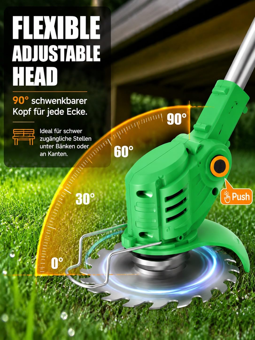 Decespugliatore a batteria, 21 V, con 2 batterie, 4 tipi di lame + 1 cesoie da potatura, manico telescopico regolabile, per giardino, prato, bordi del marciapiede