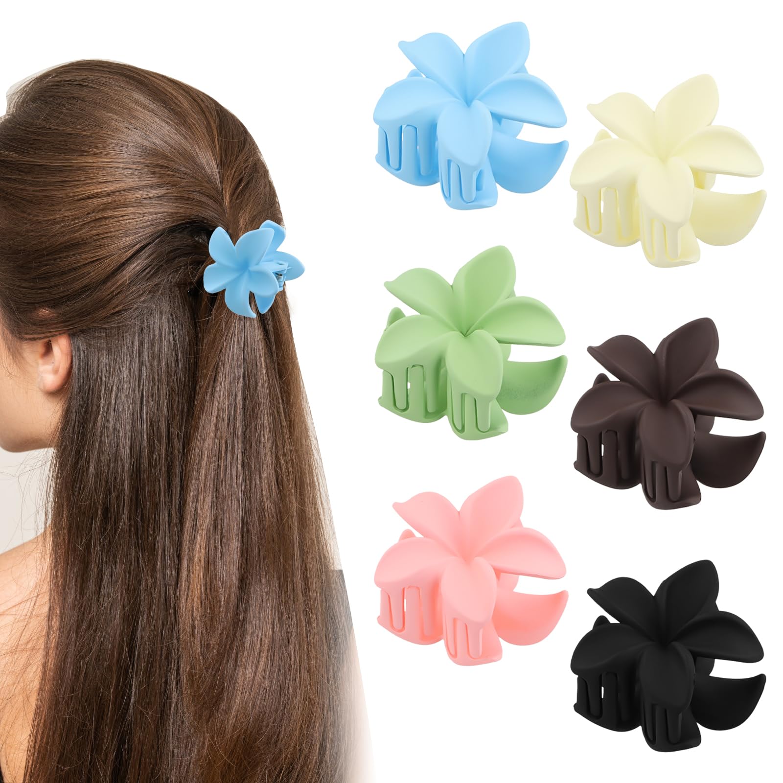 Flower Shaped Hair Clips, 6 Pieces Non-Slip Colorful Hair Clips, Hair Clips Women Flowers Strong Hold Hair Clips for Thick Hair, Fine Hair