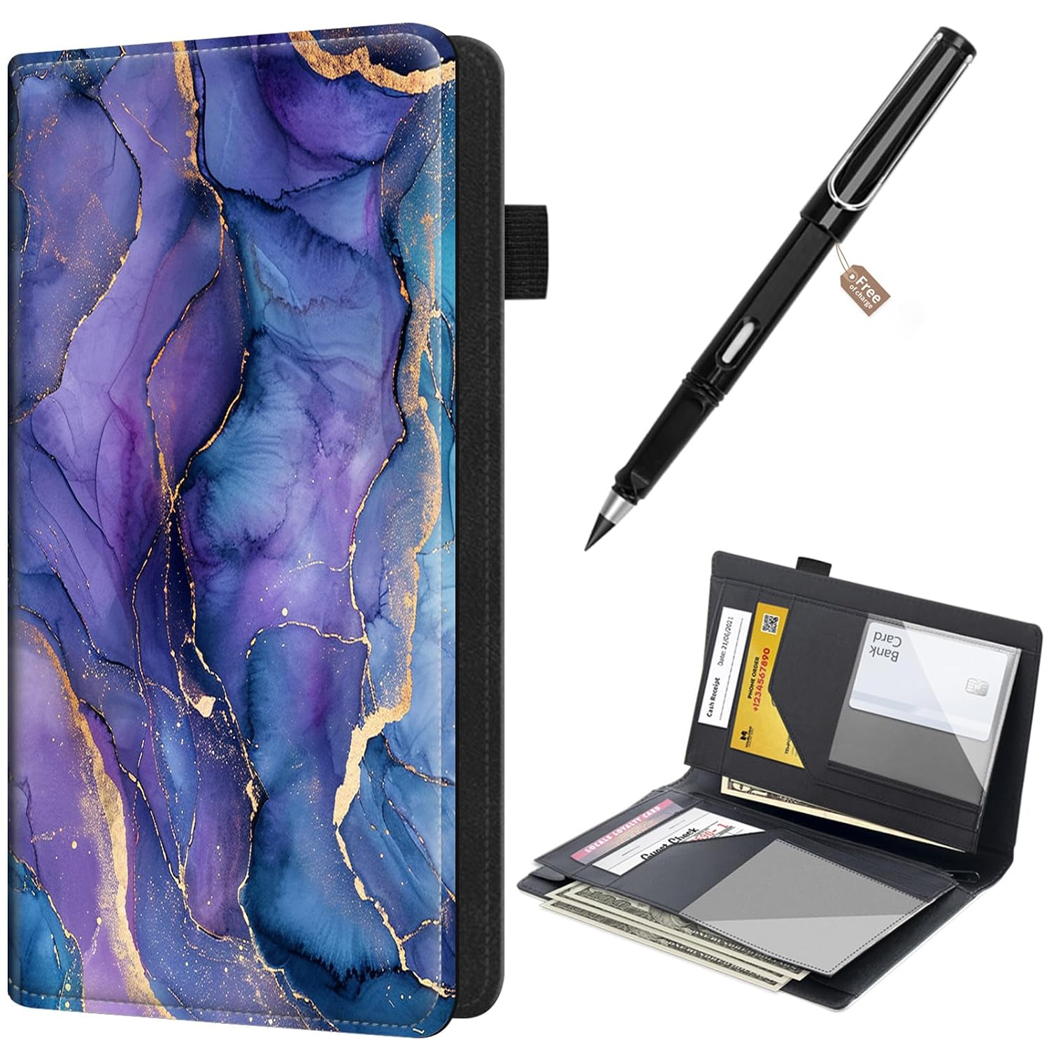 Server Books for Waitress Booklet Waitstaff Organizer Zipper Pocket,Fit Waitress Apron,Guest Check Books for Servers Waitress Notepad Check Presenters for Restaurants 5" x 9",Purple Marbles
