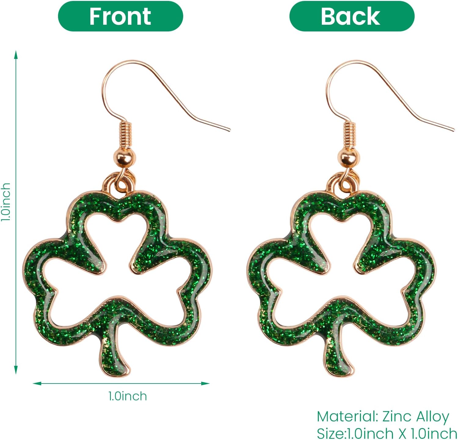 St Patricks Day Earrings, Green Shamrock Dangle Earrings for Women, St. Patrick's Day Accessories Good Luck Hoop Earrings - Image 3