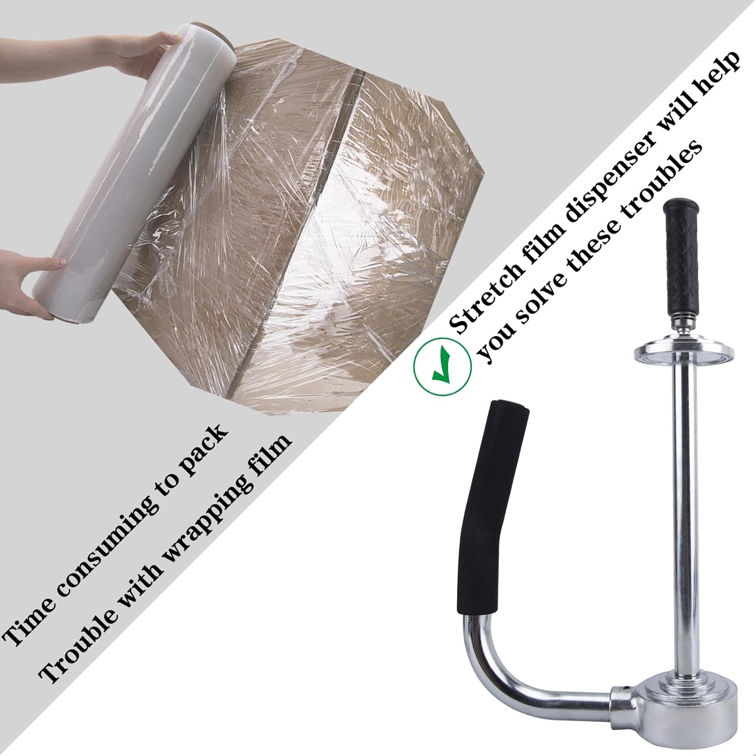 Industrial Stretch Wrap Dispenser – Adjustable 12-20 Inch Shrink Wrap Handle for Pallet Packing – Heavy-Duty Stretch Film Dispenser Holder for Efficient Wrapping