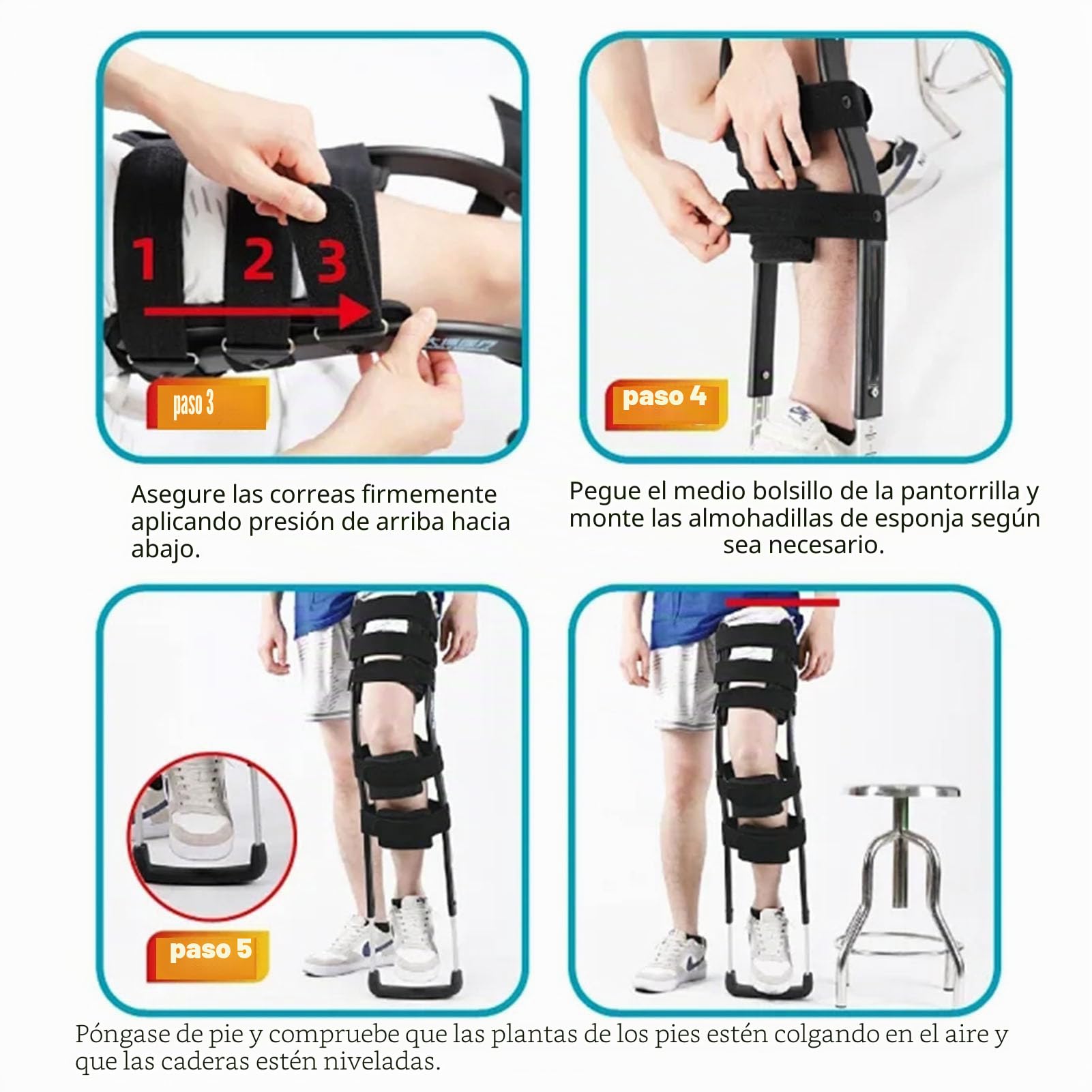 Muleta manos libres, muleta de rodilla sin dolor, muleta para caminar para hombres, muleta de rodilla, soporte de movilidad de rodilla para personas mayores con discapacidad, fractura de tobillo