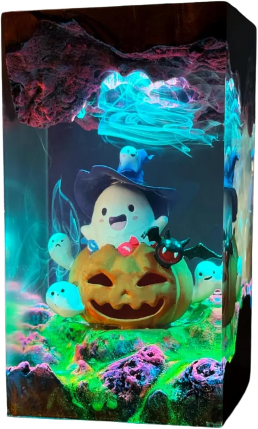 Halloween Ghost Pumpkin Lamp, Cute Spooky Decor, Handmade Witch Ghost Night Light, Ghost & Pumpkin Home Decor Light, Unique Lighting, Halloween light for Decor, Custom Lamp (5x2.2 inch)