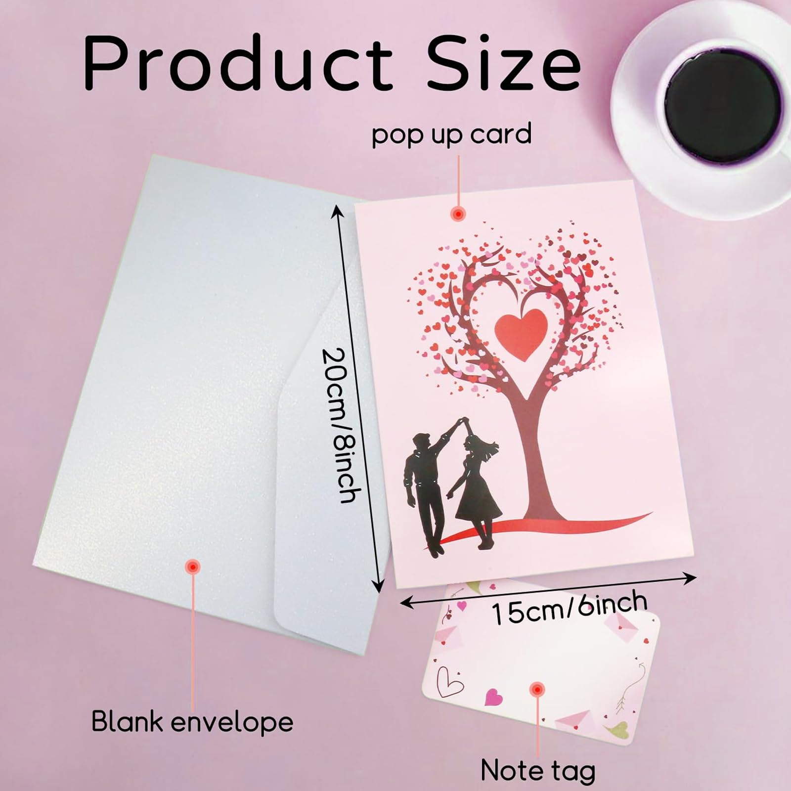 Biglietto d'auguri romantico con albero a forma di cuore pop