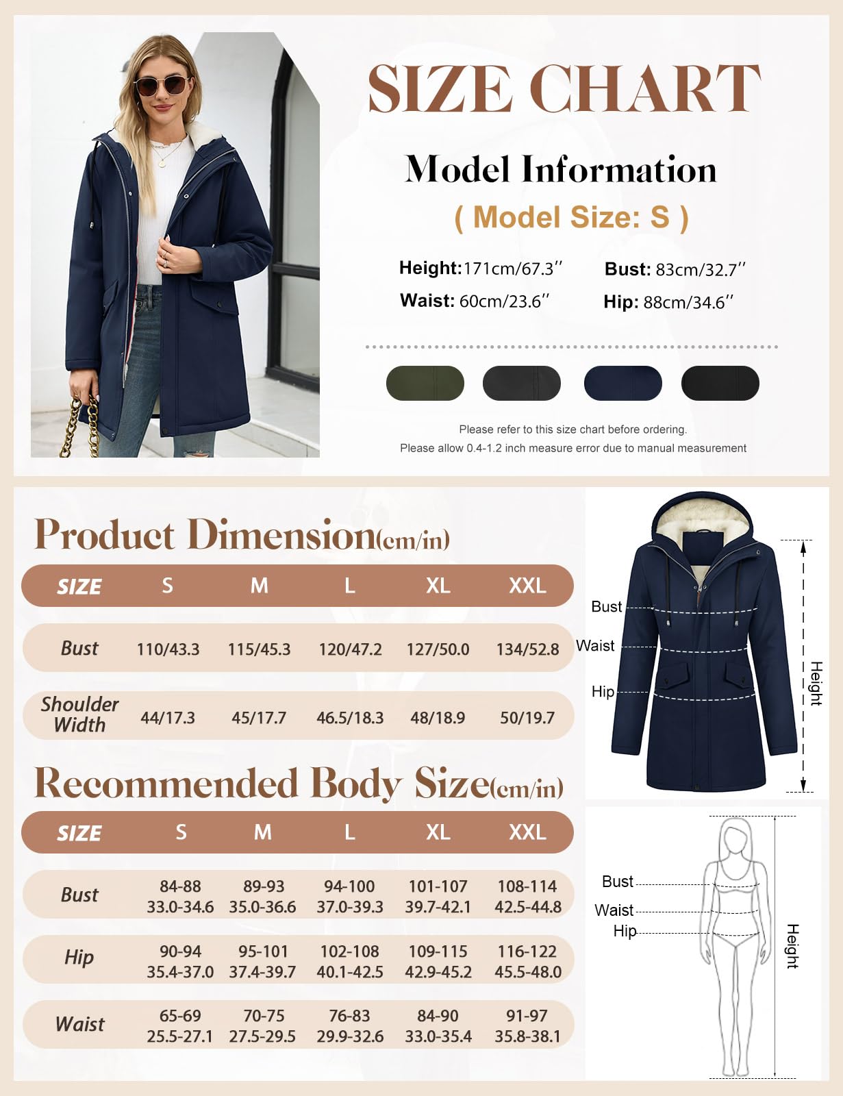 Yuson Girl Chaqueta Mujer Invierno Cálido Chaquetas Forro Polar con Capucha Grueso Abrigo Parka Largo de Viento Cremallera Abrigos Casuales Hooded Chaqueton Outwear con Bolsillos