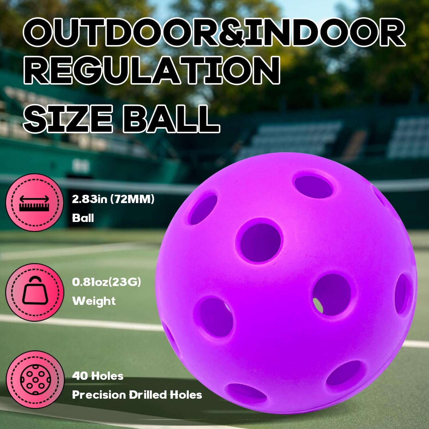Pickleball Balls, 26 Holes Outdoor Pickleballs, High Elasticity & Durable Pickle Balls for All Style Pickleball Paddles Indoor Pickleballs