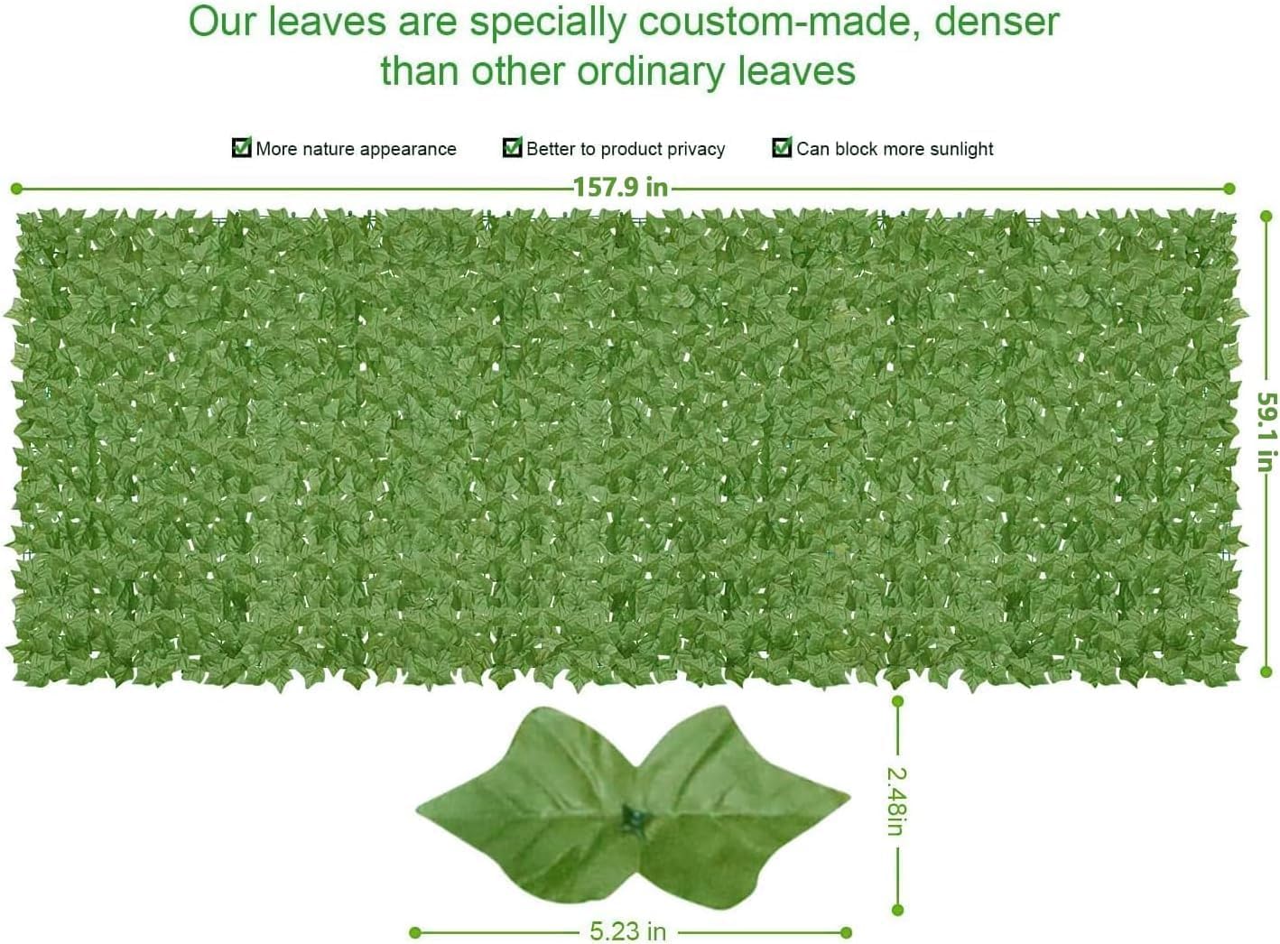 Artificial Ivy Privacy Fence Wall Screen,160x60 in UV-Anti Faux Greenery Backdrop Ivy Vine Leaf Hedges Fence Panels for Patio, Balcony, Garden, Backyard Indoor Outdoor Green Wall Decor image 3