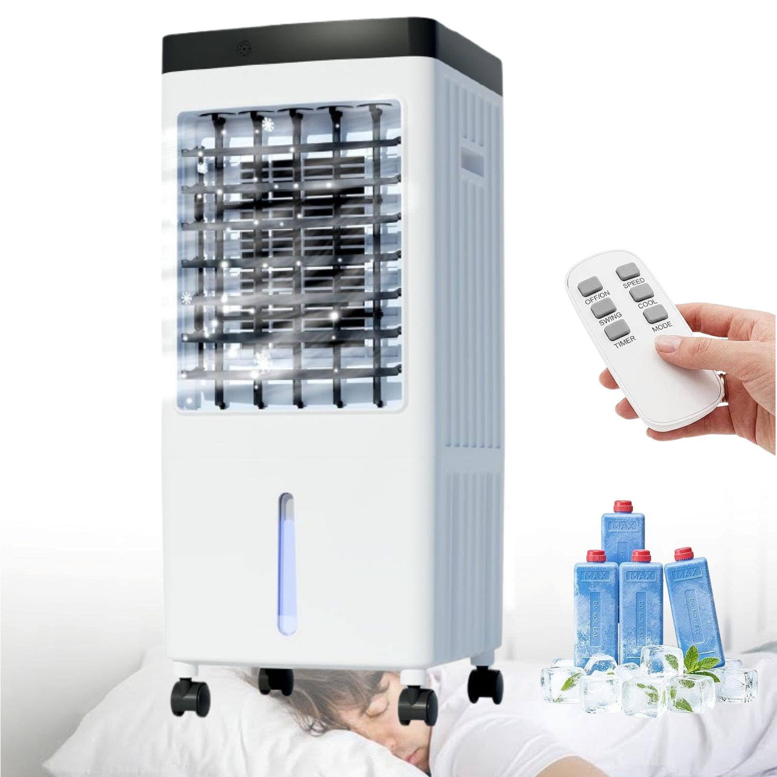 MhWrughts Portable Air Cooler 15L Evaporative Air Conditioner Fan with 7.5H Timer, 3 Speeds and Easy Mobility for Home Bedroom Office Mechanical