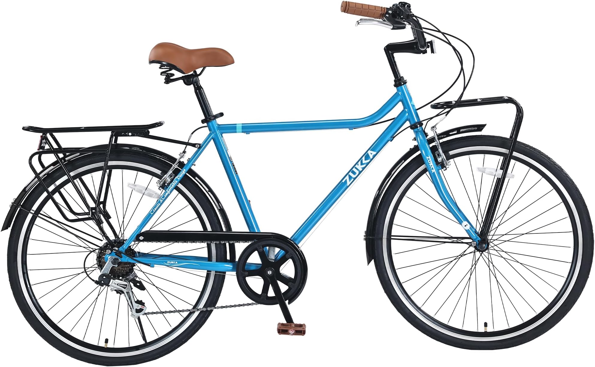 Vintage Style 26 Inch Adult Cruiser Bicycle Hybrid Bike 7 Speeds Commuter Bike for Women, Men, Seniors, SHMANO Shifter and derailleur Step-Over Steel Frame,Double Cargo Rack，4 Colors