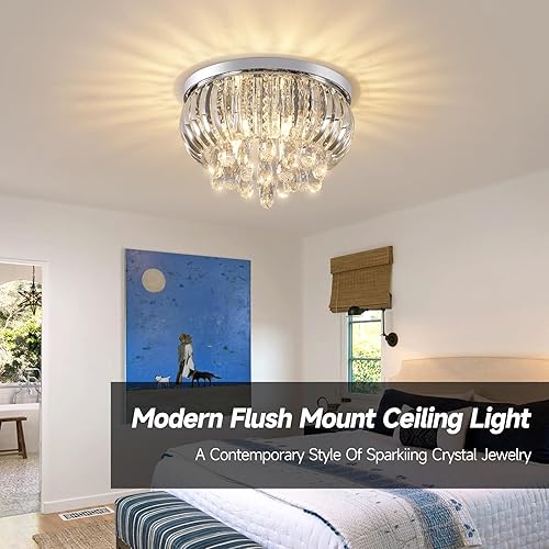 Miniatura 10 de Lámpara redonda de cristal, moderna lámpara de techo dorada G9 de diámetro x 8.25 pulgadas de alto para sala de estar, comedor, pasillo (3 luces)