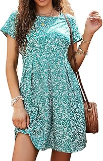 Womens Summer Striped Short Sleeve T-Shirt Dresses Casual Swing Aline Dresses with Pocket - Buy now